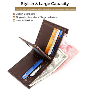 Cartera Bifold <span class=keywords><strong>de</strong></span> Cuero PU Vintage para Hombre con Bolsillo para Monedas con Cremallera, Tarjetero Retro Corto con Múltiples Ranuras, Monedero Casual Masculino - Product Image 2