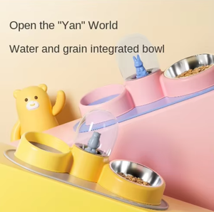 Comedero Doble para Mascotas con Diseño de Gato y Perro de Dibujos Animados, Dispensador de Agua Automático, Diseño Antivuelco, Protección de la Columna Cervical, para <span class=keywords><strong>Camping</strong></span> - Product Image 3