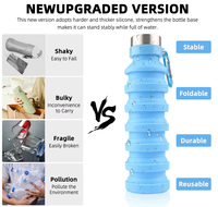 Nouvelle bouteille d'eau pliable en silicone de 500 ml, sans BPA, de qualité alimentaire, portable, pour le camping et la randonnée