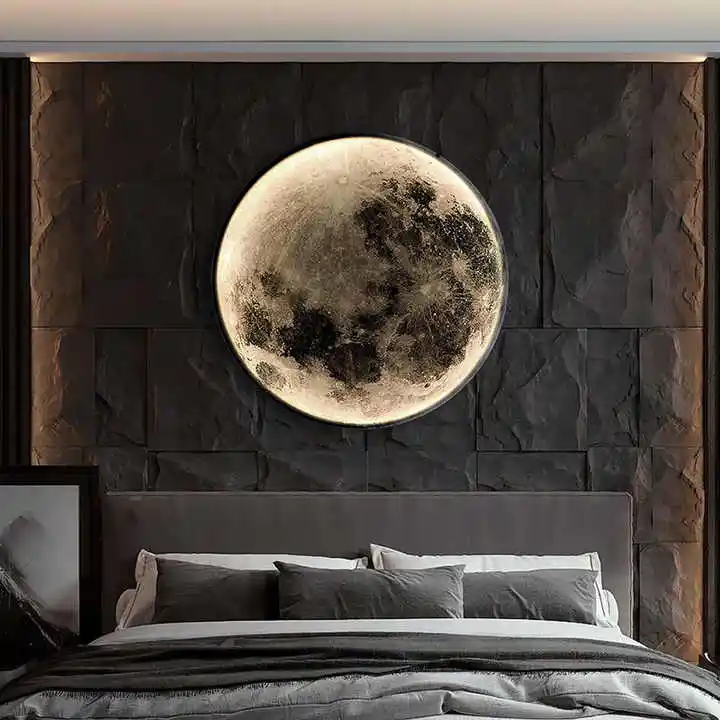 Neue Modelle Kunst Moderne dekorative Innen beleuchtung Design Schlafzimmer Runde LED Mond Wand leuchte Dekor Home LED Licht Indoor Mond lampe