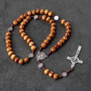 Rosario Católico de Pino Natural con Cruz, Colgante de Aleación de Zinc para Oración, Rosarios de Jesús, Regalo de Pascua, Joyería al por Mayor - Product Image 3