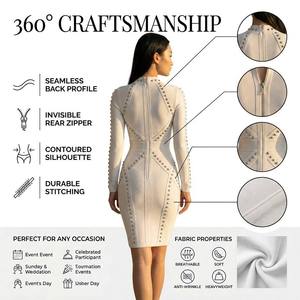Custom 2026 Sexy Striped Woolen Women's Midi for <strong>Dress</strong> <strong>with</strong> Embellished <strong>Long</strong> <strong>Sleeves</strong> for Fall Club Party Fashion - Product Image 3
