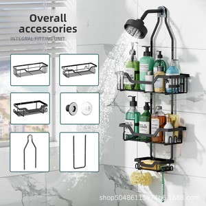 Pour Amazon support de rangement mural <span class=keywords><strong>en</strong></span> métal transfrontalier pour caddie de douche aucun perçage requis montage <span class=keywords><strong>en</strong></span> coin pratique pour salle de bain - Product Image 2