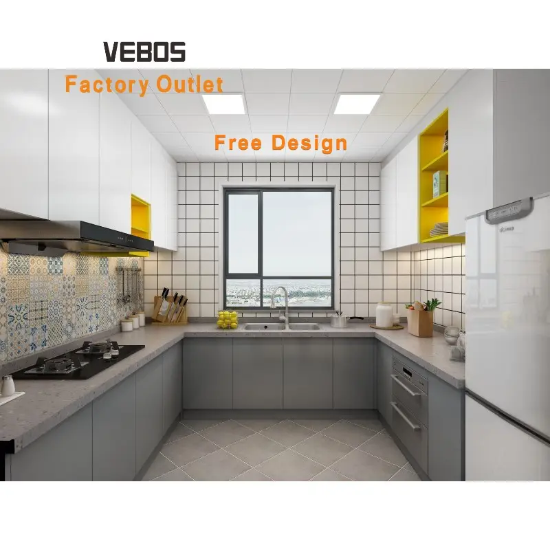 Fabrik kunden spezifisches Design moderne Küchen schränke für Wohnung und PVC-Küchen schränke klassisches Design Küche