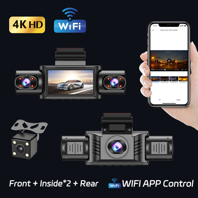 4K 3 Inch Screen WIFI 4 Channel Dashcam Video Recorder 24 Hour Parking Mode 360 Degree 4 Lens Night Vision Waterproof G-Sensor