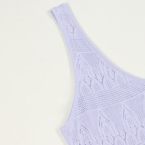 Produttore di Maglieria Personalizzata Abito Maglione Lavorato a <span class=keywords><strong>Maglia</strong></span> da Donna Senza Maniche con Scollo a V <span class=keywords><strong>Viola</strong></span> per Vacanze al Mare Primavera Estate - Product Image 4