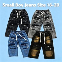 Jean cargo en denim pour garçons YQ031 à 5,85 $, jean à jambes droites multi-poches pour enfants, taille élastique, pantalon en denim décontracté pour enfants