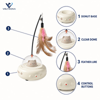 Jouet automatique pour chat, jouet UFO pour chat avec baguette à plumes et clochette, jouet interactif oscillant pour chats et chiens, blanc et rose