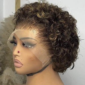 Perruque Courte Pixie Lace Frontale en Cheveux Humains Vierges Naturels 5x5 avec <span class=keywords><strong>Frange</strong></span> pour Femmes Noires – Offre Spéciale - Product Image 4