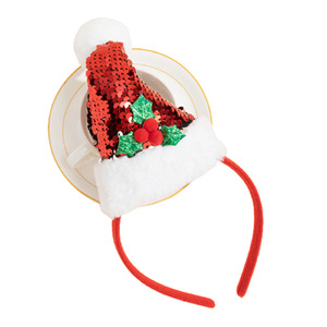 Christmas <b>Sequined</b> Santa Hat Headband With Pom Pom And Holly For Holiday Party Unisex Accessory - Product Image 5