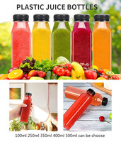 Bouteilles de boisson/soda/jus en plastique PET carrées jetables personnalisées avec impression sérigraphique Capacités de 2 oz à 32 oz et bouchon Al