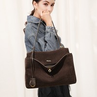 Sac d'été personnalisé en cuir véritable avec logo, en daim et cuir de vachette givré, rigide, tridimensionnel, pour les trajets quotidiens, haut de gamme, grande capacité