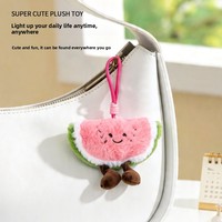 Porte-clés et pendentif de sac en peluche Pastèque ultra-doux avec motif visage souriant
