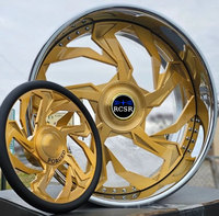 Jantes RCSR Deep Dish à cinq branches 18-22 24 26 pouces or brossé avec lèvre chromée polie, roues personnalisées pour voitures de luxe