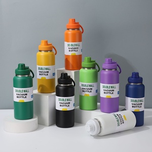 Hot And Cold 1000ml 1 Litre Wide Mouth Sport Steel Water <b>Bottle</b> Travel Vacuum Flask With Handle Lid 32oz - Product Image 1