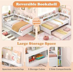 <span class=keywords><strong>Lit</strong></span> superposé double avec rangement, tête de <span class=keywords><strong>lit</strong></span> réversible, design en forme de L, lattes en bois pour enfants, garçons et filles, blanc - Product Image 5