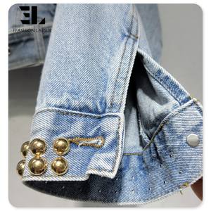 LARSUR Denim Factory strass borchiato di perle di cristallo gioielli in Denim <span class=keywords><strong>giacca</strong></span> da donna motociclista <span class=keywords><strong>moto</strong></span> signore giacche di jeans femminili - Product Image 5