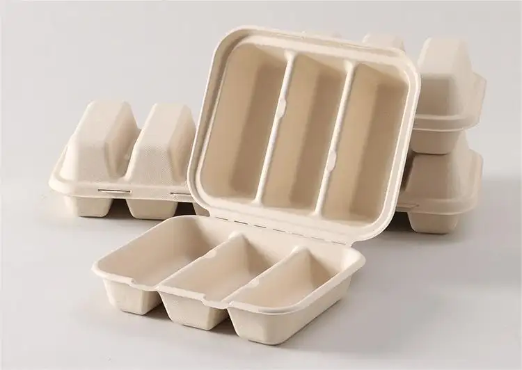 Фабричная дешевая биоразлагаемая бумажная коробка с 3 отделениями для одноразовой раскладушкой Тако