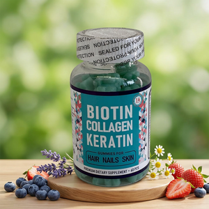 Gomitas de Biotina, Colágeno y Queratina para Cabello, Uñas y Piel, 60 Unidades, Suplemento Dietético Natural, Colágeno Hidrolizado OEM - Product Image 1