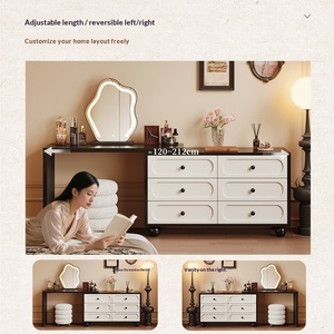 Coiffeuse moderne en bois massif avec miroir LED de luxe, pliable et flexible, pour chambre et salon - Product Image 4
