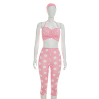 Viviblook Q26ST076 Ensemble 3 pièces sexy d'été pour femme avec haut court dos nu sans manches, pantalon court moulant et imprimé à pois, et bandeau