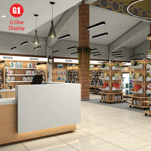 Étagères de présentation en bois massif personnalisées professionnelles pour librairie, mobilier de bibliothèque avec éclairage LED, armoires murales - Product Image 4