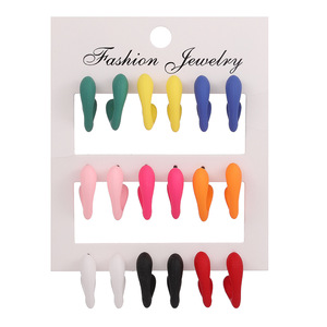 Boucles d'oreilles créoles en acrylique, bijoux fantaisie, lot de 9 paires, forme géométrique, pour femmes, style léger et luxueux - Product Image 5