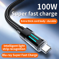 Kabel USB-A ke Type-C Pengisian Daya Super Cepat 100W dengan Cangkang PVC Transparan, Jalinan Nilon, dan Lampu LED untuk Ponsel & Komputer