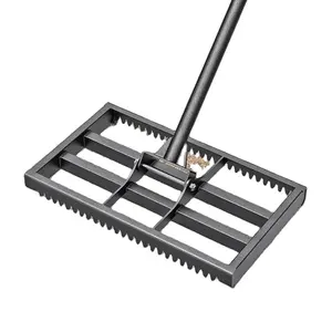 JH-Mech Heavy Duty Rounded Edges with Rounded Tines Rubber Handle Adjustable Handle Carbon Steel Lawn Leveling Rake