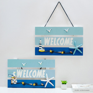 Mediterranean Ocean Style Welcome Wall Hanging Rectangle Home <b>Decor</b> Sign For Bedroom Entryway And Commercial <b>Space</b> - Product Image 1