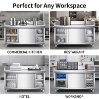 Table de travail moderne en acier inoxydable avec armoire à porte coulissante intégrée, station de rangement de cuisine pour café, bar à jus