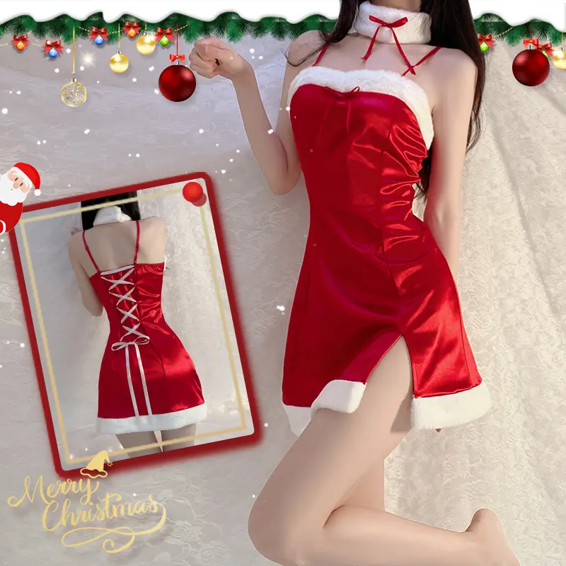 Bán Sỉ Đồ Ngủ Giáng Sinh Đồng Phục Năm Mới Váy Ngủ Lụa Đỏ Đồ Ngủ Giáng Sinh Gia Đình