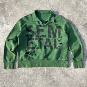 Sudadera Vintage con Capucha y Hombros Caídos, Sudadera de Algodón Desgastado con Estampado Personalizado, Sudadera con Cierre de Cremallera de un Cuarto y Lavado Ácido - Product Image 1