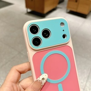 เคสโทรศัพท์แบบชาร์จได้ สีตัดกันสไตล์มาการอง สำหรับ iPhone 18 17 16 15 14 13 Pro Max ป้องกันเลนส์เต็มรูปแบบ กันกระแทก - Product Image 4