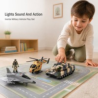Ataletli Işıklı ve Sesli Askeri Oyuncak Seti, Savaş Uçağı, Helikopter, Tank ve Asker Figürü ile Çocuklar İçin Hediye Kutusu Seti