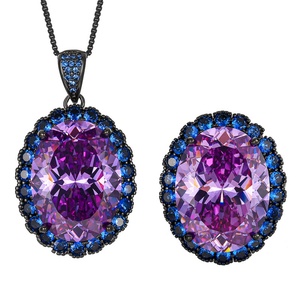 Wholesale Eco-friendly Copper Black Gold Plated 15*20mm Violet Zircon Pendant Earrings Set Highest Quality Zirconia Purple Sets - Product Image 1