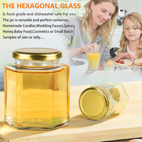 Bocaux à miel hexagonaux transparents en verre de 500 ml, bocaux de stockage en verre transparent de 16 oz pour le miel, bouteille de stockage hexagonale en verre