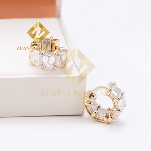 Pendientes de Diamantes de Laboratorio HPHT Personalizados, Oro Sólido de 10K, 10 Quilates, Diamantes Cultivados en Laboratorio, Corte Esmeralda, Pendientes de Aro - Product Image 3