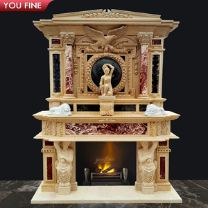 <span class=keywords><strong>Cheminée</strong></span> à double couche YOUFINE en marbre crème sculpté à la main avec manteau de <span class=keywords><strong>cheminée</strong></span> à motif acanthe, lion et colonnes cannelées pour villa - Product Image 4