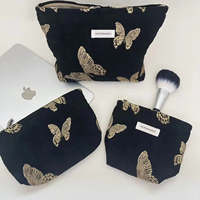 Sac de maquillage en fibre de polyamide Golden Butterfly, pliable, imperméable, sac de rangement pour voyage, sac cosmétique portable écologique