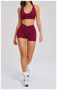 2026 Womens Naked Sensation Yoga Set Cross Back <b>Padded</b> Sports Bra High Waist <b>Butt</b> Lifting Shorts Breathable Color Blocking - Product Image 2