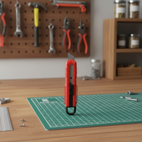 Couteau de sécurité DIY à lame en acier inoxydable, anneau en plastique rouge, poignée ABS, ouvre-boîte personnalisable avec logo, OEM