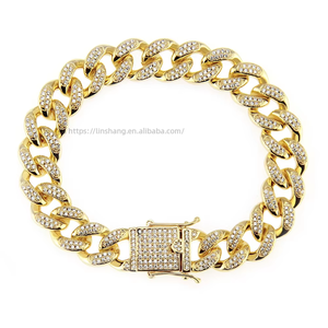 Pulsera de Cadena Cubana con Incrustaciones de Zirconia en Cobre Estilo Hip Hop para Hombre - Product Image 1