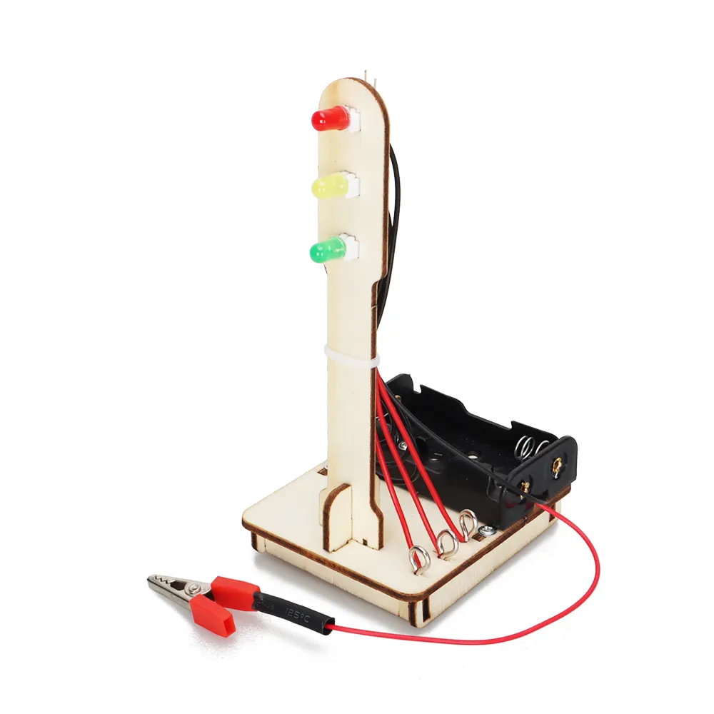 Kit Sinyal Lalu Lintas Populer DIY Kit Percobaan Sains Kit Starter Elektronik Lampu Lalu Lintas LED Kayu Kreatif Pendidikan STEM