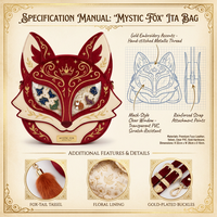 Sac bandoulière Ita Bolsa personnalisé en similicuir velours de qualité supérieure, motif renard mystique fantaisiste, pour présentation de badges, pour collectionneurs et fans d'anime