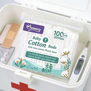 Bâtonnets de <span class=keywords><strong>coton</strong></span> pour bébé Momeasy 100 pièces 200 pointes 100% <span class=keywords><strong>coton</strong></span> pur Tige en plastique Doux pour la peau délicate des nouveau-nés - Product Image 4