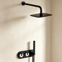 Ensemble de douche WEIHAO en marbre artificiel noir à double poignée, 2 fonctions, avec douchette pluie carrée et douchette à main