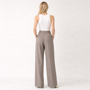 Fabricant sur mesure OEM, vente en gros <span class=keywords><strong>de</strong></span> pantalons taille haute <span class=keywords><strong>pour</strong></span> femmes, pantalons <span class=keywords><strong>de</strong></span> costume à jambes larges à double pli - Product Image 2