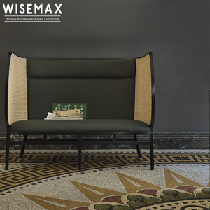 WISEMAXFURNITURE Mobilier moderne simple en bois pour hôtel Cadre en bois massif Rotin <span class=keywords><strong>Canne</strong></span> Double Seat Love Sofa Set High Back Lounge Sofa - Product Image 2