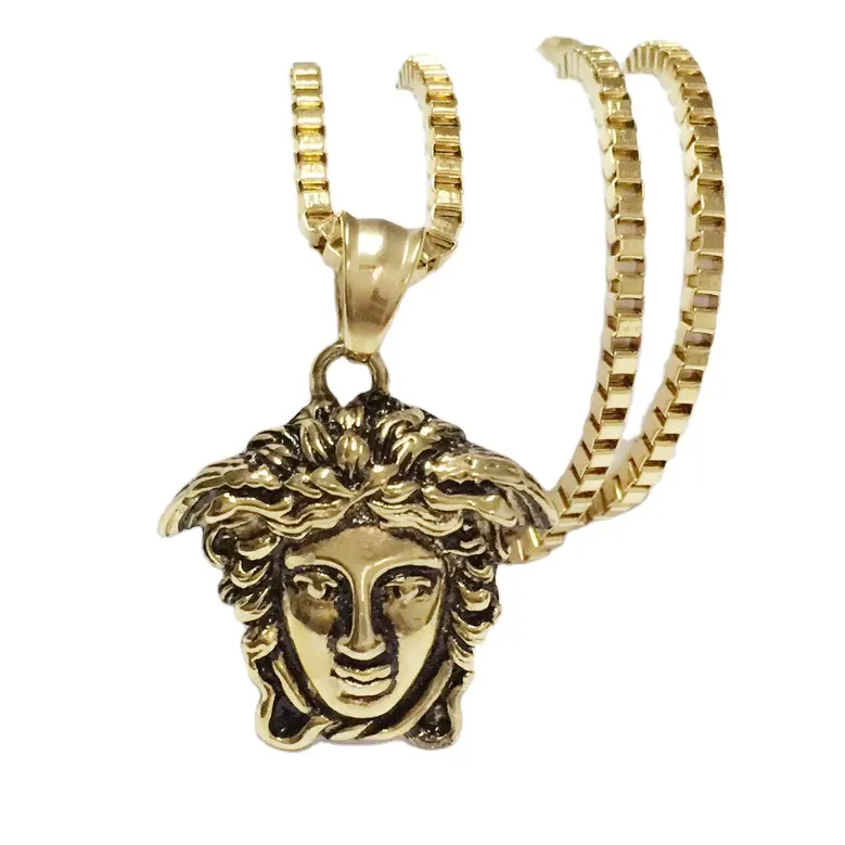 Ciondolo testa di Buddha all'ingrosso, collana in oro con ciondolo testa di Buddha Vintage gotico in acciaio inossidabile da uomo